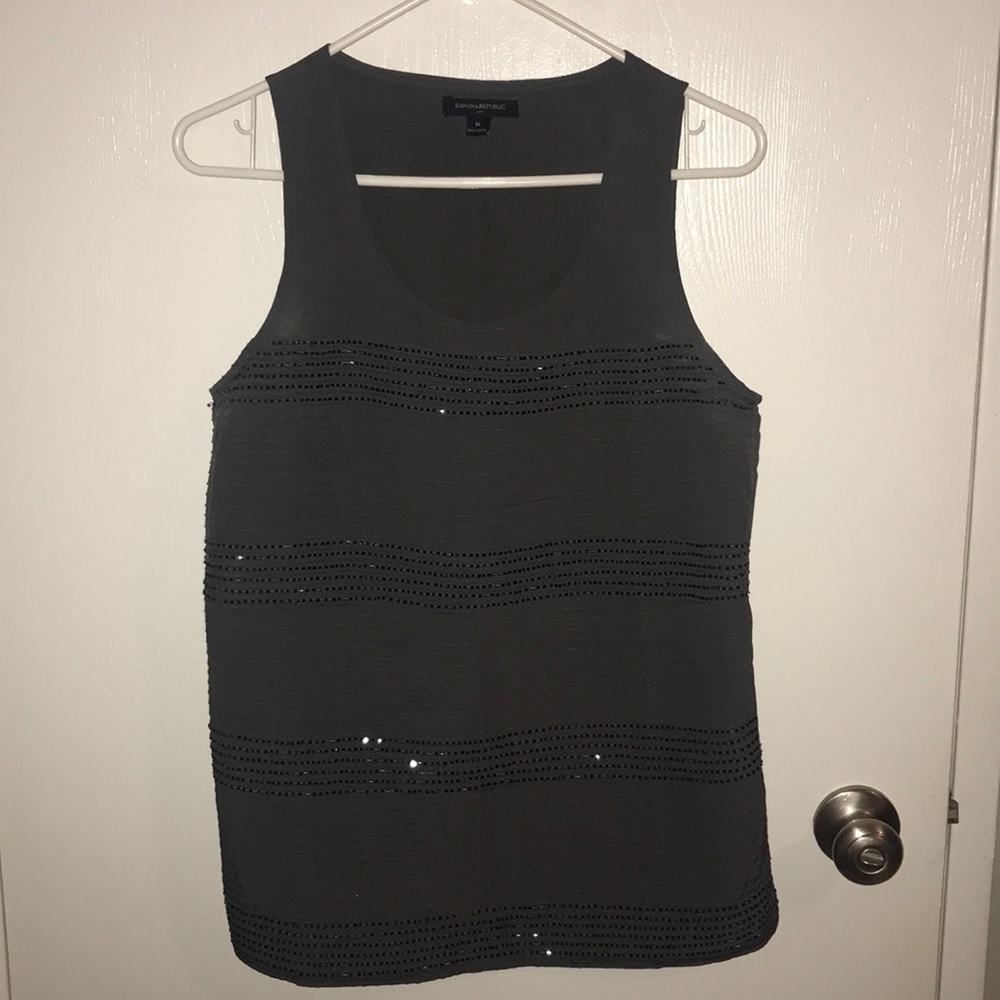 Gray Beaded Stripes Tank Top